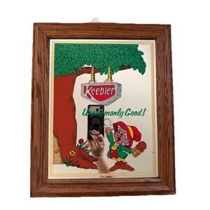 Keebler Elf Cookies Uncommonly Good Wood Framed Mirror Vintage Retro 1980s Gift